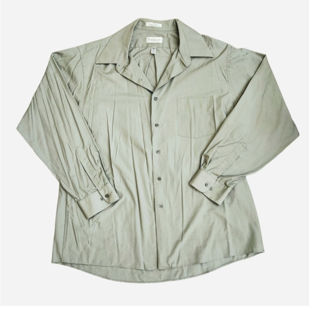 NWOT Men's Van Heusen Khaki Green Grey Poplin Button Down Shirt XL